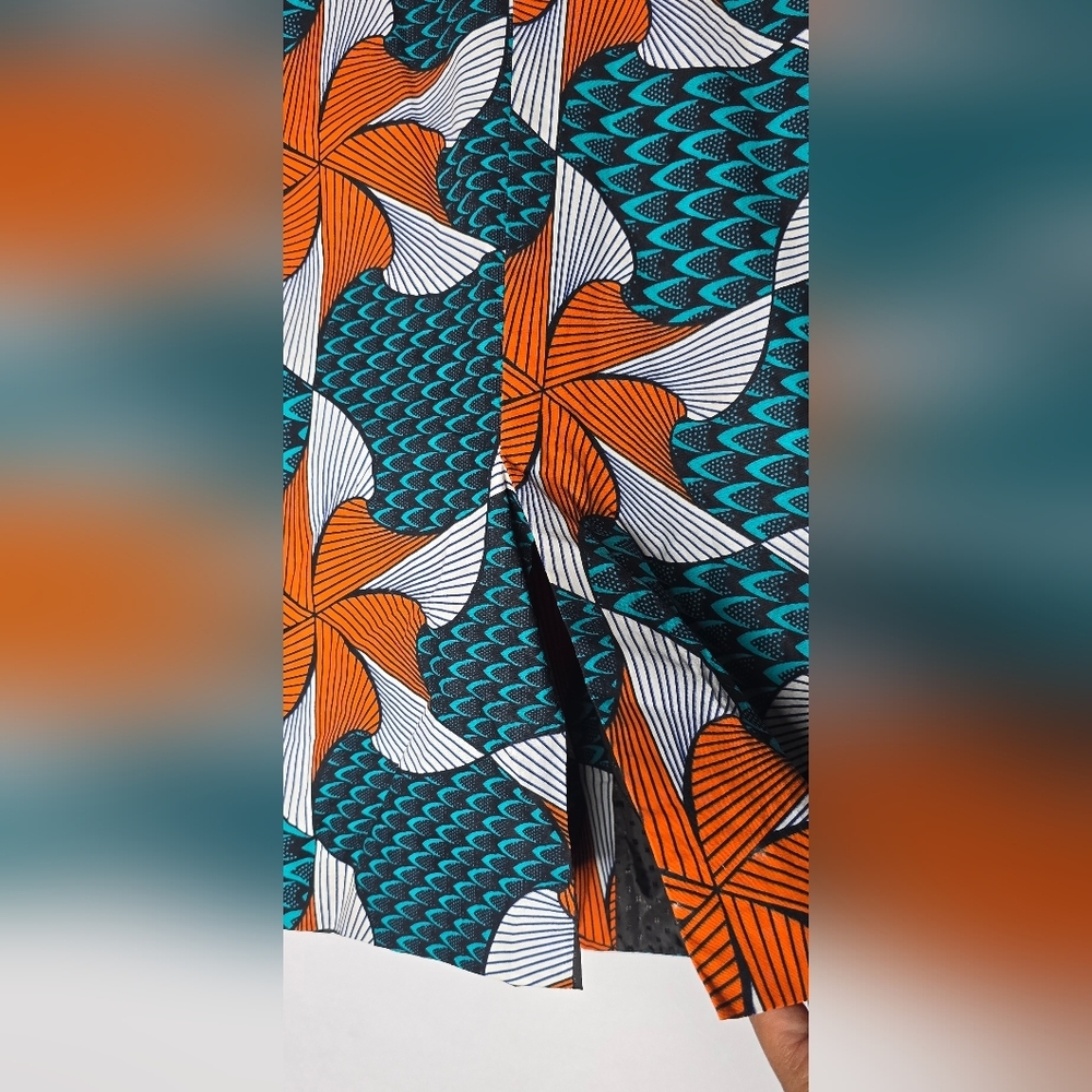 Afrocentric Womens Single Button Closure Blazer Orange and Teal Size L - Picture 5 of 8